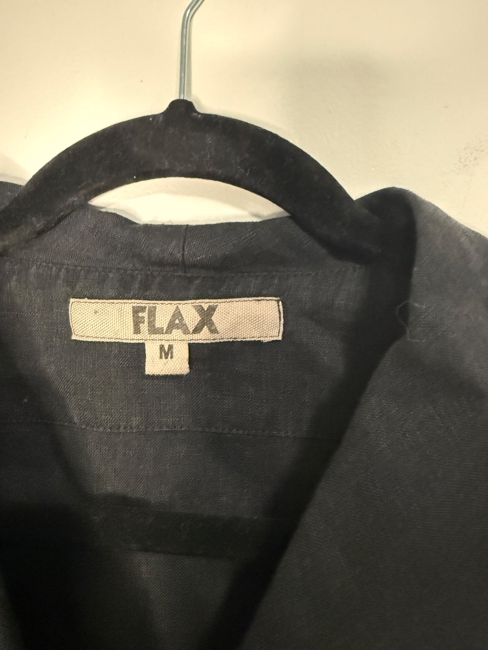 FLAX Linen Notch-Collar Button Up Top Black Medium Womens - Picture 3 of 6